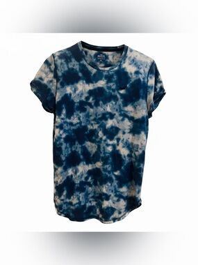 Hollister Shirt Mens Small- Medium Hem Tie Dye Pattern Cuffed Short Sleeve Blue
